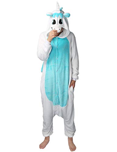 Pijama de unicornio Kigurumi con diseño de animales, unisex, para adultos, cosplay, Halloween, carnaval, disfraz, disfraz para mujer y hombre, azul, S