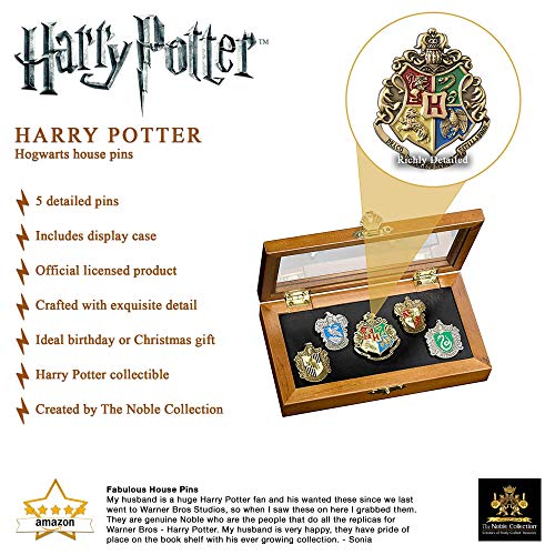 Pin de la casa de Hogwarts: cinco pines en la vitrina. Colección Harry Potter Noble