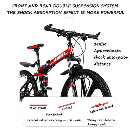 PING Bicicleta de montaña de 26 Pulgadas, Bicicleta de montaña portátil pequeña y Ligera con Frenos de Disco Doble de 21 velocidades Bicicleta de montaña de suspensión Completa,Rojo,(Spoke Wheel)