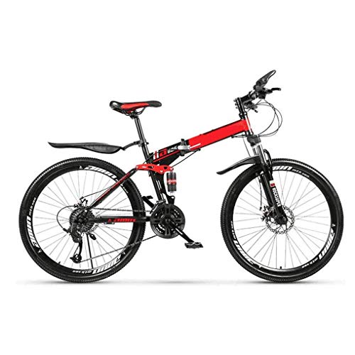 PING Bicicleta de montaña de 26 Pulgadas, Bicicleta de montaña portátil pequeña y Ligera con Frenos de Disco Doble de 21 velocidades Bicicleta de montaña de suspensión Completa,Rojo,(Spoke Wheel)