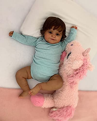 Pinky Reborn 24 Pulgadas Lifelike Reborn Bebé Muñecas Vinilo Silicona Realista Hecho a Mano Bebés para Niñas Juguetes Reborn Baby Dolls Conveniente para la Edad 3 Más