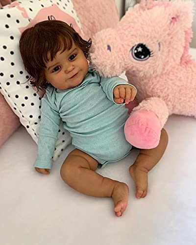 Pinky Reborn 24 Pulgadas Lifelike Reborn Bebé Muñecas Vinilo Silicona Realista Hecho a Mano Bebés para Niñas Juguetes Reborn Baby Dolls Conveniente para la Edad 3 Más