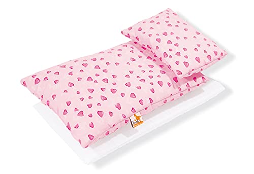 Pinolino 28350-7 - Ropa de cama para cochecito de juguete (3 piezas), diseño de corazones, color rosa