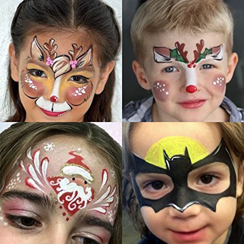 Pinturas Cara para Niños,15 Pinturas Corporal Base de Agua, 4 Plantillas 2 Pinceles, Pintura Facialpara Halloween Decoración, Fiestas, Cosplay, Santa, Carnaval