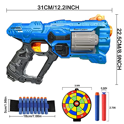 Pistola de Juguete para Flechas Nerf, Pistola de Dardos Espuma con Cañón Giratorio para 8 Balas +60 Darts, Juguete de Armas Juego de Disparps Infantiles, Regalos de Cumpleaños Niños de 6 a 15 Años