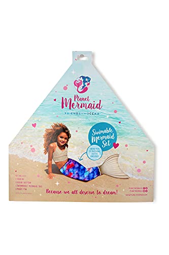 Planet Mermaid Juego de disfraz de sirena de color vivo para niñas, incluye ayuda de natación líder del Reino Unido, aleta mágica, cola, camiseta corta y calzoncillos., rosa (Passion), 8-9 Años