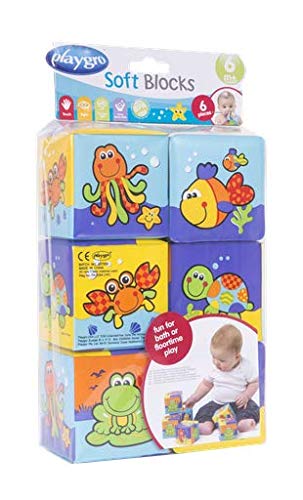 Playgro Cubos Blandos para el Baño, 6 Piezas, Con Animales Multicolores, Desde los 6 Meses, Dimensiones: 7 x 7cm, Rojo/Naranja/Azul/Verde/Lila, 40093