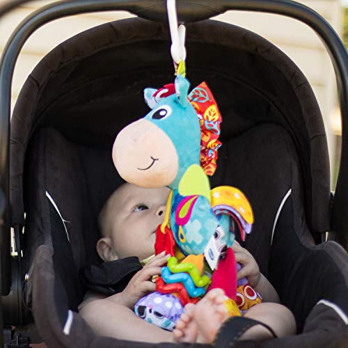 Playgro Peluche de Actividades Caballo Clip Clop, Juguete para Colgar, Desde el nacimiento, Azul/Multicolor, 40182