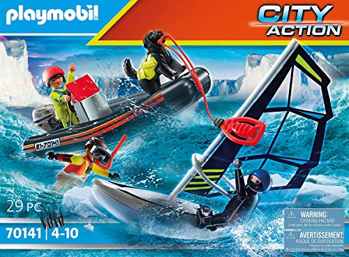 PLAYMOBIL City Action 70141 Seenot - Salvavidas Polarsegler con Bote Hinchable, a Partir de 4 años