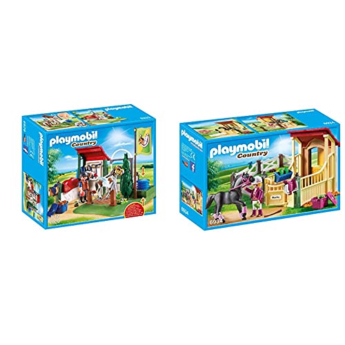 Playmobil Country Playset De Limpieza para Caballos, Multicolor (6929) + Country Caballo Árabe con Establo, Caballo Negro Y Detalles Morados, A Partir De 5 Años (6934)