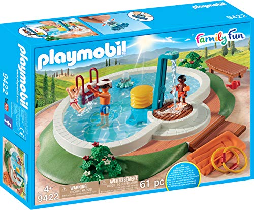 PLAYMOBIL Family Fun Piscina con Bomba de Agua para la Ducha, A Partir de 4 años (9422) + Carrito de Helados Juguete, Multicolor (Geobra Brandstätter 9426)