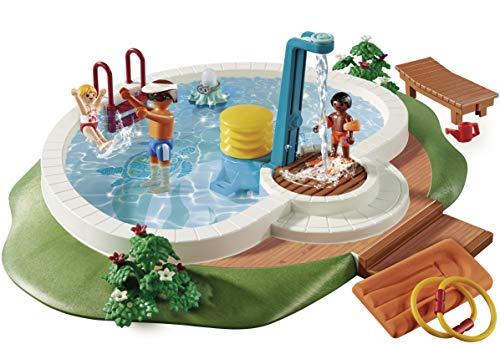 PLAYMOBIL Family Fun Piscina con Bomba de Agua para la Ducha, A Partir de 4 años (9422) + Carrito de Helados Juguete, Multicolor (Geobra Brandstätter 9426)