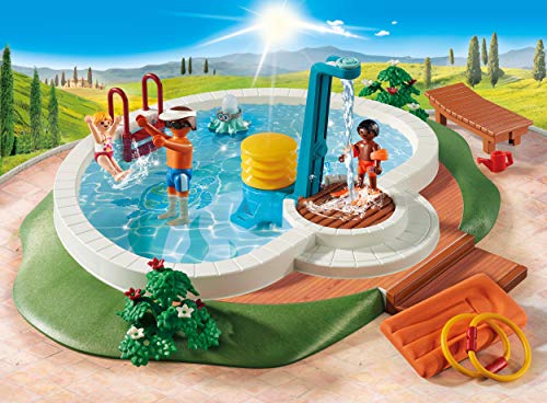 PLAYMOBIL Family Fun Piscina con Bomba de Agua para la Ducha, A Partir de 4 años (9422) + Carrito de Helados Juguete, Multicolor (Geobra Brandstätter 9426)