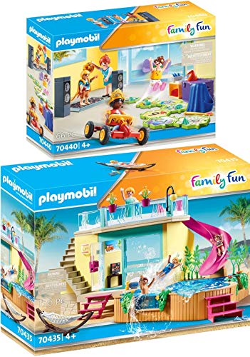 PLAYMOBIL® Family Fun Set de 2 Juegos 70435 70440 Bungalow con Piscina + Club de niños