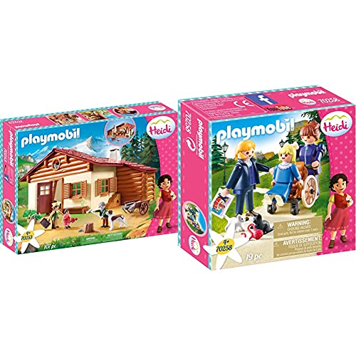 PLAYMOBIL Heidi en la Cabaña de los Alpes, A Partir de 4 años (70253) + Clara, Padre y Srta Rottenmeier Heidi Set Juguetes, Multicolor (70258)