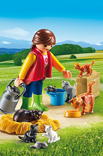 PLAYMOBIL- Mujer con Familia de Gatos, Color, única (6139)