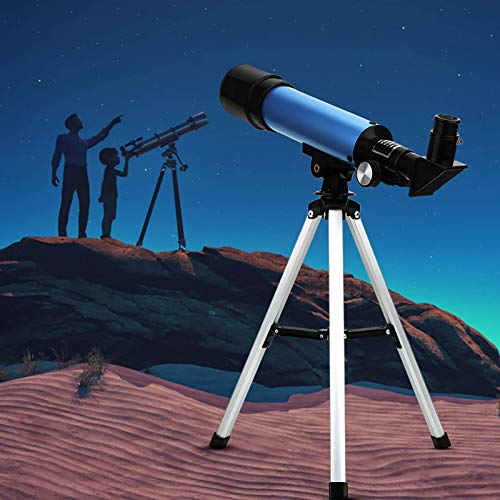 Plyisty Telescopio para niños Principiantes,Telescopio de HD Gran Aumento, Equipados con Trípode,Filtro Lunar,Oculares y Lente de Aumento 1,5 Veces,Regalo Educativo Significativo (Azul)