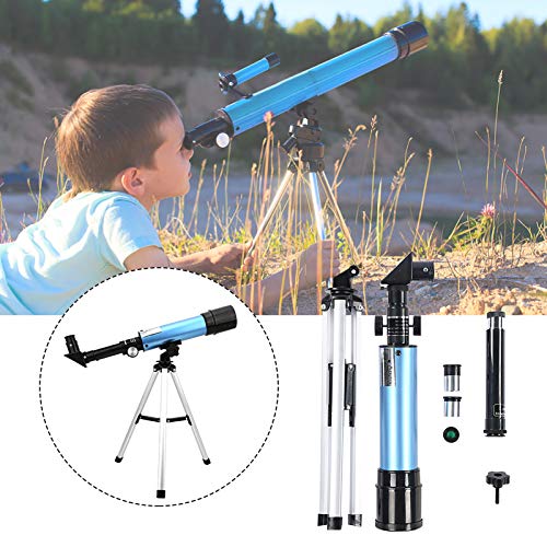 Plyisty Telescopio para niños Principiantes,Telescopio de HD Gran Aumento, Equipados con Trípode,Filtro Lunar,Oculares y Lente de Aumento 1,5 Veces,Regalo Educativo Significativo (Azul)