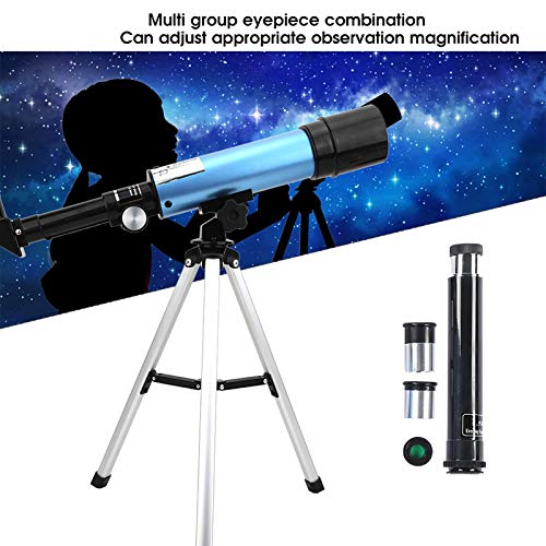 Plyisty Telescopio para niños Principiantes,Telescopio de HD Gran Aumento, Equipados con Trípode,Filtro Lunar,Oculares y Lente de Aumento 1,5 Veces,Regalo Educativo Significativo (Azul)