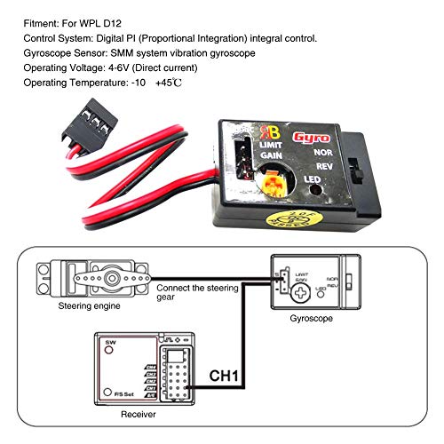 POHOVE Mini Gyro Módulo para RC Coches Deriva Drive, Coche RC Gyro, R484 Sensibilidad Ajustable Smm Sistema Mini 4-6V para Wpl D12, Automático Estabilidad Control Gyro