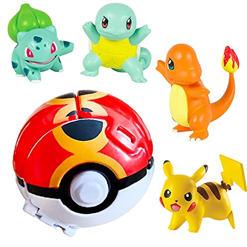 Pokémon Ball Throw N Pop Ball con 4 figuras de acción Pikachu – Juego de juguetes – lanzar y pelotas de Pokémon Pop para niños, niñas o regalos de cumpleaños infantiles