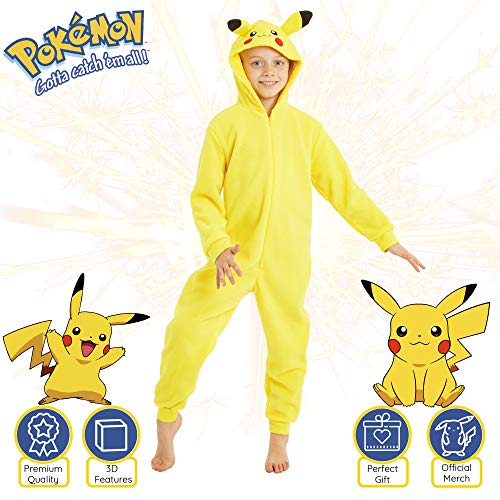 Pokemon Pikachu Pijama Entero para Niños de Una Pieza 4-14 Años (11-12 años)