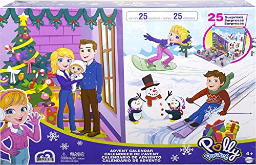 Polly Pocket Calendario de adviento Navidad 2021, 25 accesorios sorpresa de juguete (Mattel GYW07)