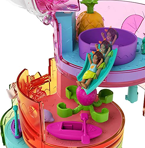 Polly Pocket Cascada Polly-sorpresas, cofre zumo de frutas con juego de agua para muñecas con accesorios sorpresa, juguete +4 años (Mattel HFP99)