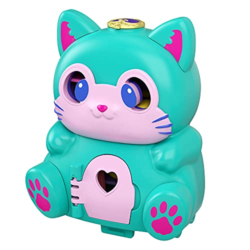 Polly Pocket Gatito vuelto, cofre gato con asa y con muñeca, juguete para niñas y niños mayores de 4 años (Mattel GTM61)