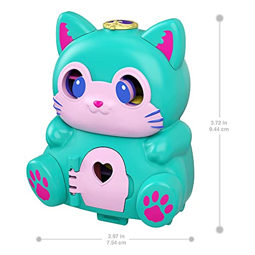 Polly Pocket Gatito vuelto, cofre gato con asa y con muñeca, juguete para niñas y niños mayores de 4 años (Mattel GTM61)