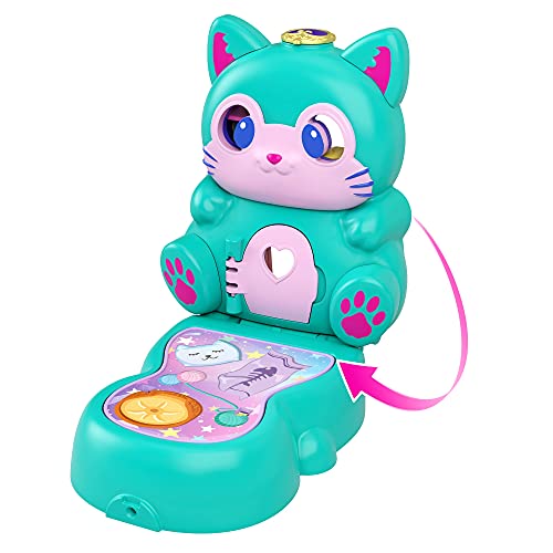 Polly Pocket Gatito vuelto, cofre gato con asa y con muñeca, juguete para niñas y niños mayores de 4 años (Mattel GTM61)