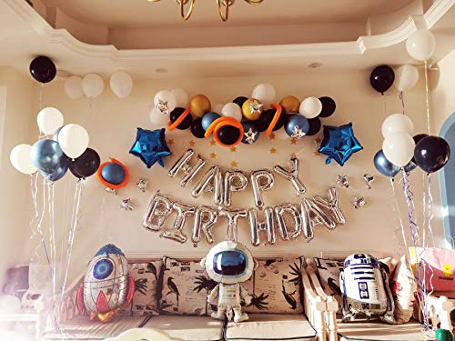 Ponmoo 87 piezas Globos Cumpleaños de Niño, Azul Decoraciones para Espacio Fiestas de Cumpleaños, Globo de Cohete Astronauta Robot Happy Birthday, Decoración de Feliz Cumpleaños con Accesorios