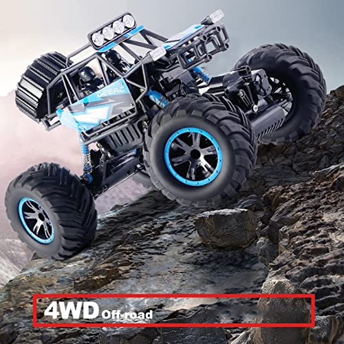 Poooc Big Monster RC Car, 4WD Off Road Truck 2.4Ghz Todo Terreno Vehículo de Control Remoto Motores Dobles Faros LED Rock Crawler Buggy con 2 baterías para niños y niñas