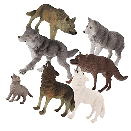 POPETPOP 7 Piezas de Figuras de Juguete de Lobo Set de Figuras de Familia de Lobo Figuras de Lobo Juego de Juguetes de Animales de Lobo Pastel Toppers