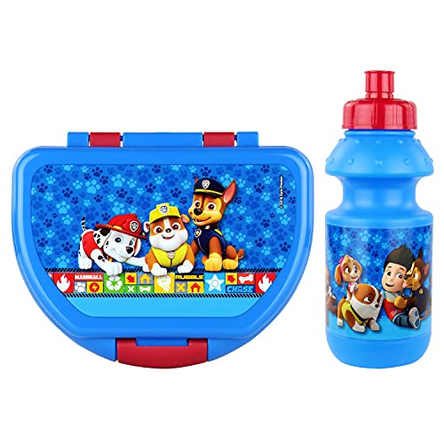 POS 29439 - Juego de bocadillos con diseño de La Patrulla Canina (2 Piezas, Fiambrera y Botella, para niños y niñas, en Caja de Regalo), Colegio