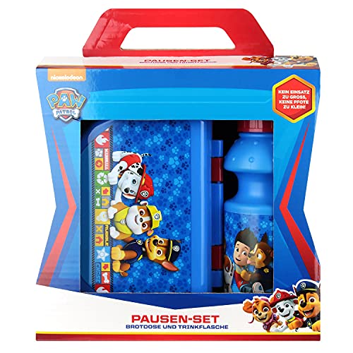 POS 29439 - Juego de bocadillos con diseño de La Patrulla Canina (2 Piezas, Fiambrera y Botella, para niños y niñas, en Caja de Regalo), Colegio