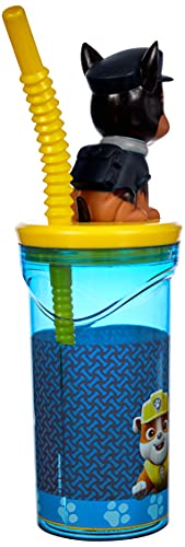 P:os 29442 - Vaso con pajita y figura 3D, en el popular diseño de La Patrulla Canina, capacidad aprox. 360 ml, de plástico sin BPA ni ftalatos, para niños y niñas