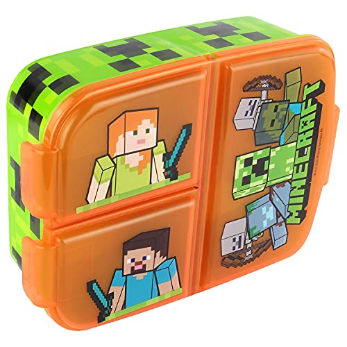 POS p:os Fiambrera con diseño de Minecraft, con 3 Compartimentos, Aprox. 14 x 18,5 x 5,5 cm, de plástico, Libre de BPA y ftalatos, Ideal para el Desayuno, guardería y Escuela, Multicolor (33168)