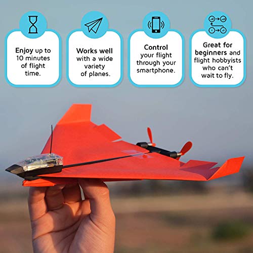 POWERUP 4.0. Kit para aviones de papel de última generación controlados por smartphone y manejados por control remoto. Fácil de volar con autopiloto y estabilizador giroscópico.