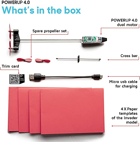 POWERUP 4.0. Kit para aviones de papel de última generación controlados por smartphone y manejados por control remoto. Fácil de volar con autopiloto y estabilizador giroscópico.