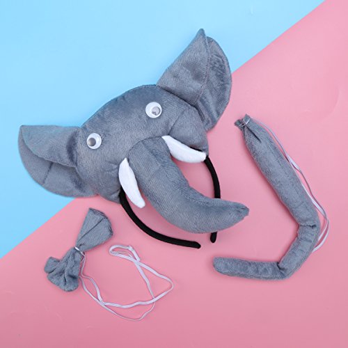 PRETYZOOM Disfraz infantil de animal con cabeza de elefante, diadema con orejas, cola de animal, pajarita, para carnaval, fiesta de disfraces, 3 unidades (gris)