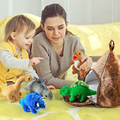 PREXTEX Casa Volcán de Dinosaurio con 5 Dinosaurios de Peluche - Gran Niños y Niñas