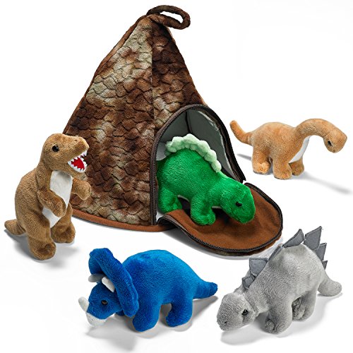 PREXTEX Casa Volcán de Dinosaurio con 5 Dinosaurios de Peluche - Gran Niños y Niñas