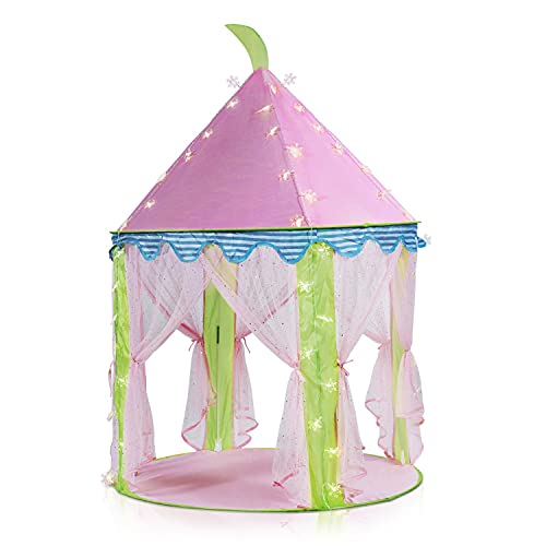 Princesa de la Muchacha Tienda del Castillo con 5 Metros con Pilas Decoración de Interior Luces de Hadas 50pcs LED Copos de Nieve iluminación -Pink Playhouse Pop up Tienda de campaña Sala d