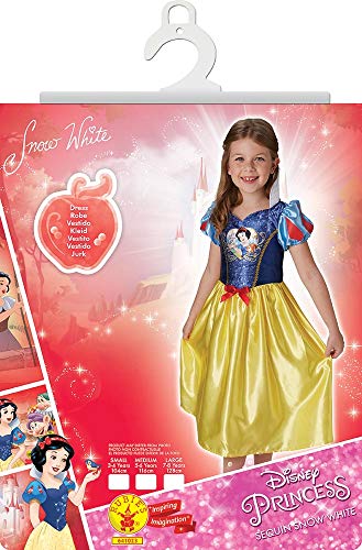 Princesas Disney - Disfraz de Blancanieves con lentejuelas para niña, infantil 5-6 años (Rubie's 641023-M)