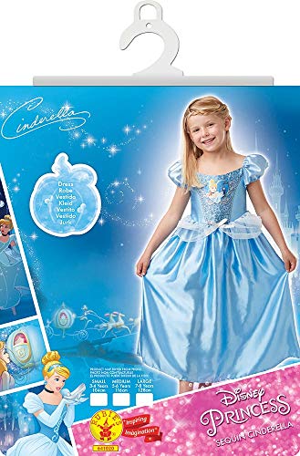 Princesas Disney - Disfraz de Cenicienta con lentejuelas para niña, infantil 5-6 años (Rubie's 641020-M)