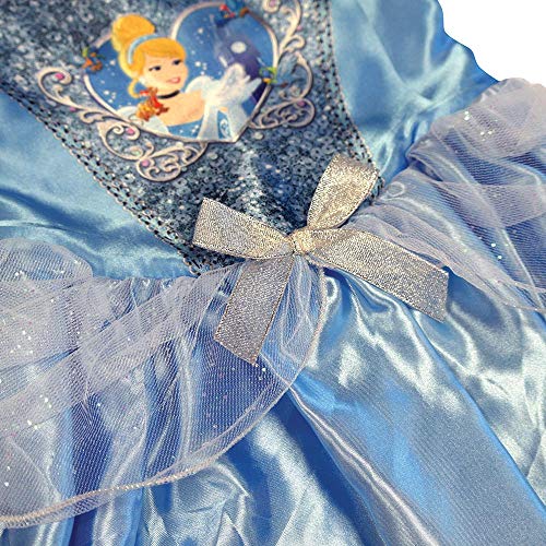 Princesas Disney - Disfraz de Cenicienta con lentejuelas para niña, infantil 5-6 años (Rubie's 641020-M)