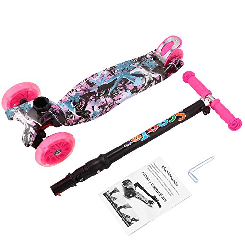 Profun Patinete Niño, Patinete para Niños 3 a 10 Años， Patinete Plegable con Ruedas de luz LED Patinetes de Altura Ajustable para Niños y Niñas (77CM-87CM), Carga Máxima 50 KG