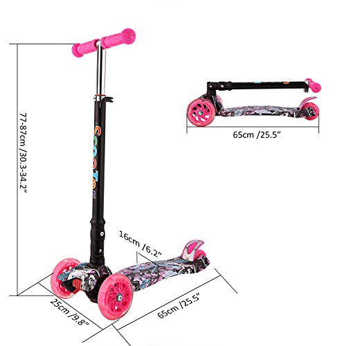 Profun Patinete Niño, Patinete para Niños 3 a 10 Años， Patinete Plegable con Ruedas de luz LED Patinetes de Altura Ajustable para Niños y Niñas (77CM-87CM), Carga Máxima 50 KG