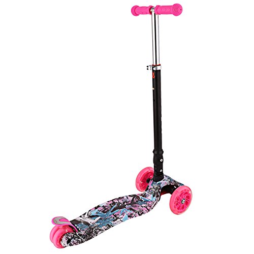 Profun Patinete Niño, Patinete para Niños 3 a 10 Años， Patinete Plegable con Ruedas de luz LED Patinetes de Altura Ajustable para Niños y Niñas (77CM-87CM), Carga Máxima 50 KG